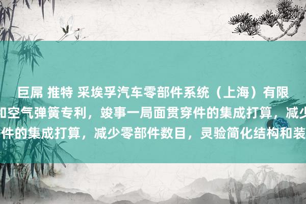 巨屌 推特 采埃孚汽车零部件系统（上海）有限公司赢得一局面贯穿件和空气弹簧专利，竣事一局面贯穿件的集成打算，减少零部件数目，灵验简化结构和装置难度