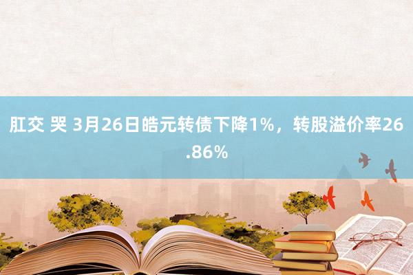 肛交 哭 3月26日皓元转债下降1%，转股溢价率26.86%