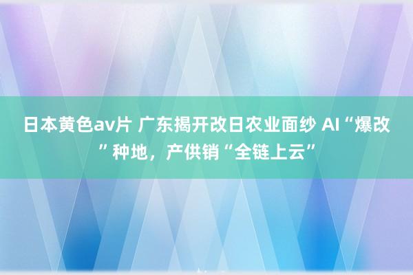 日本黄色av片 广东揭开改日农业面纱 AI“爆改”种地，产供销“全链上云”