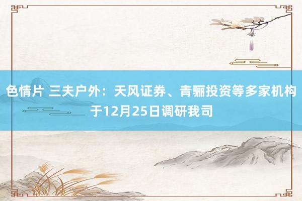 色情片 三夫户外：天风证券、青骊投资等多家机构于12月25日调研我司