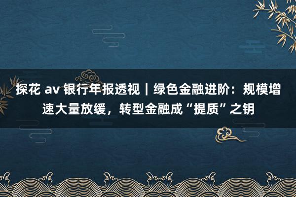 探花 av 银行年报透视｜绿色金融进阶：规模增速大量放缓，转型金融成“提质”之钥