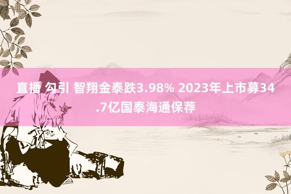 直播 勾引 智翔金泰跌3.98% 2023年上市募34.7亿国泰海通保荐