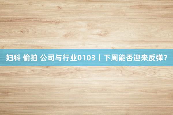 妇科 偷拍 公司与行业0103丨下周能否迎来反弹？